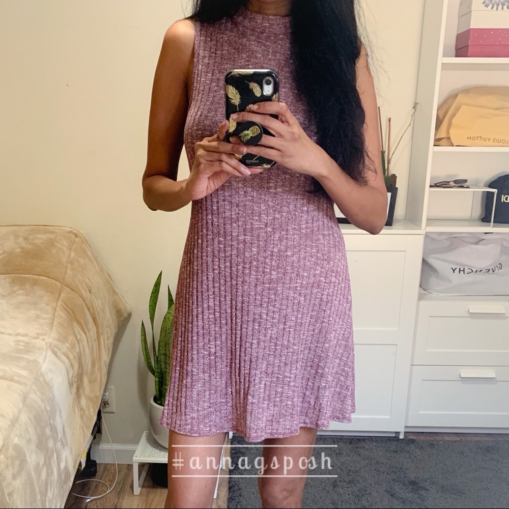 High Neck Purple Sleeveless Sweater Dress